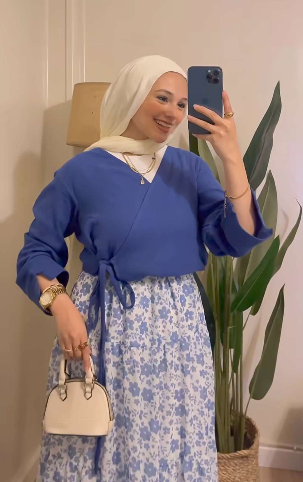 Blue Linen Blouse With Tie