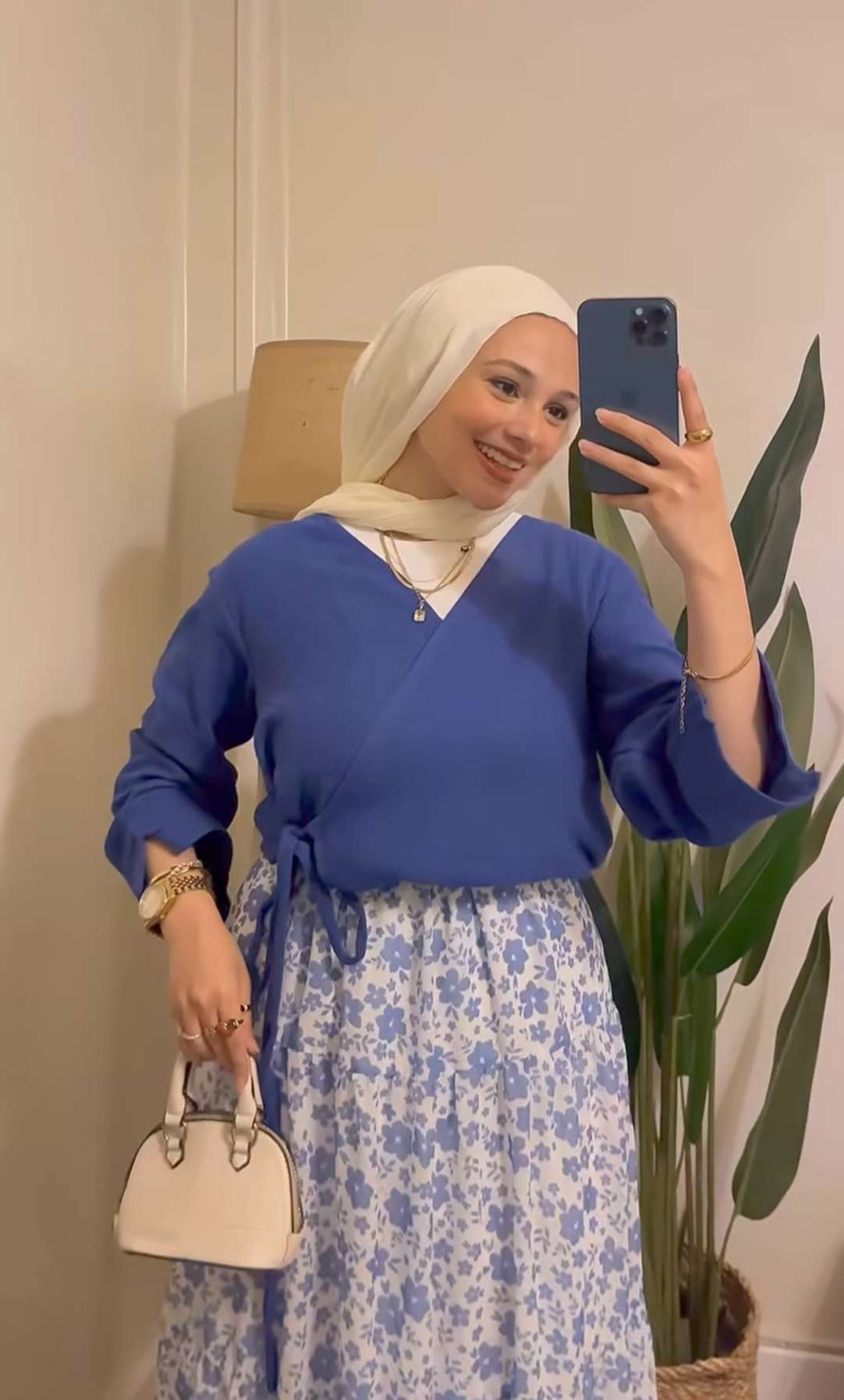 Blue Linen Blouse With Tie