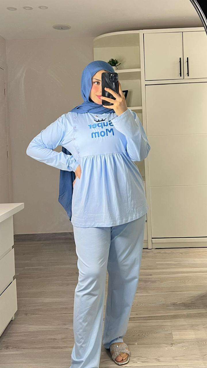 بيجامة سوبر ماما باللون الأزرق الفاتح