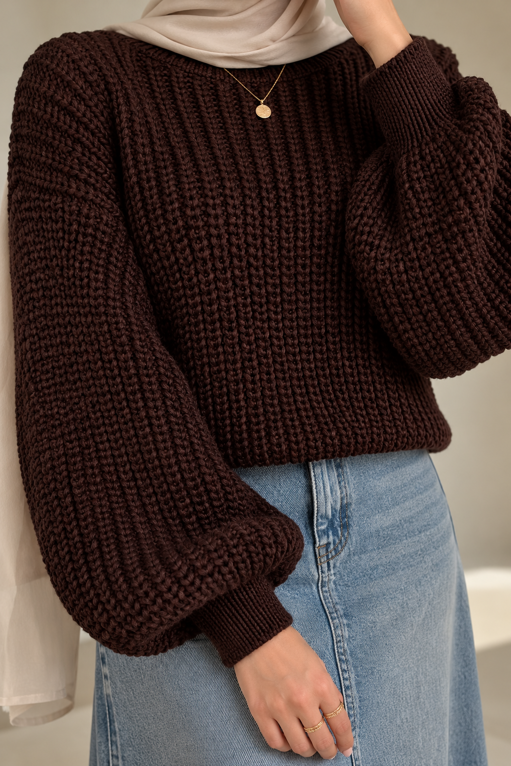 Brown Crop-Top Pullover