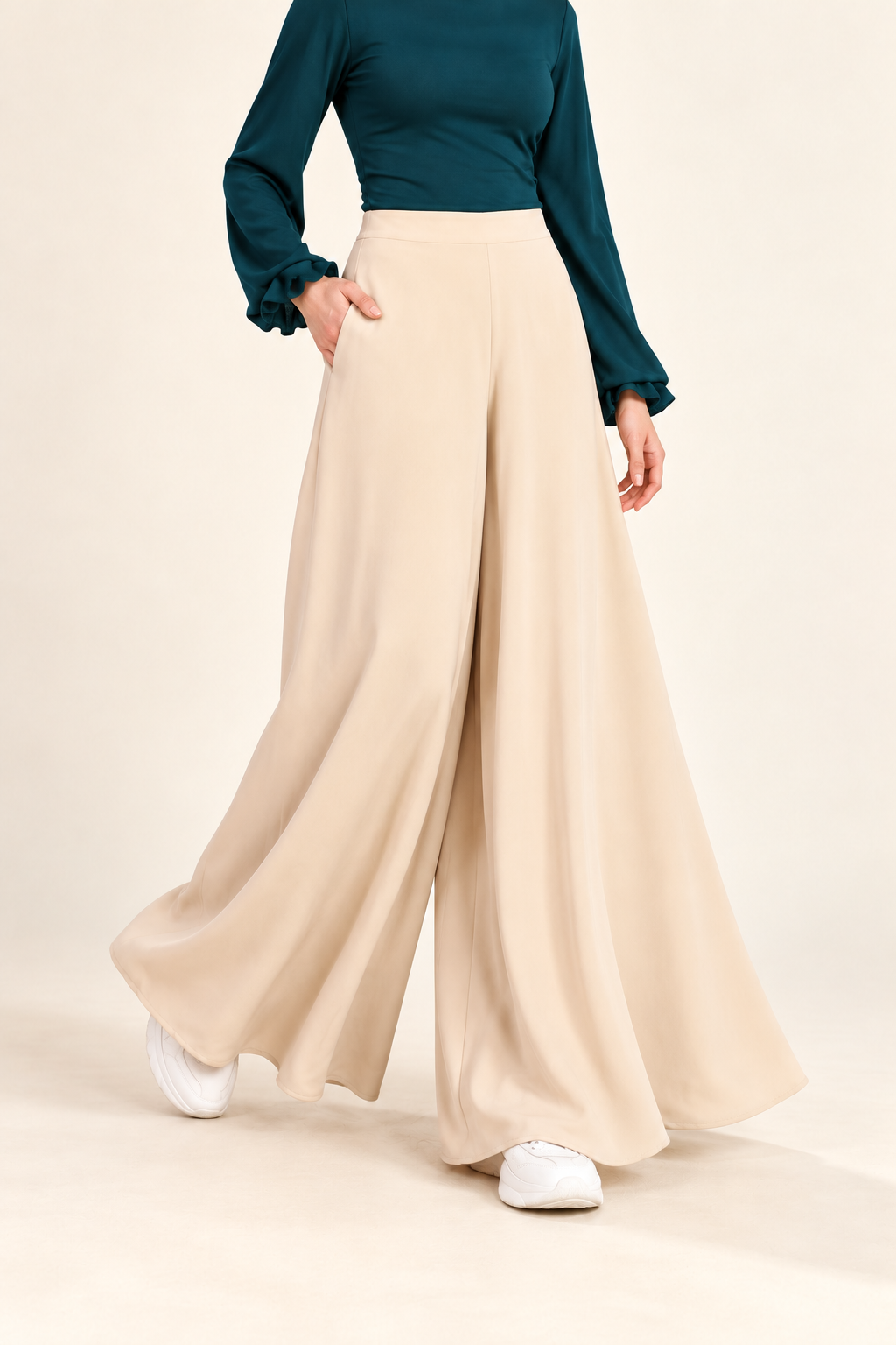 Beige Wide-leg Pants.