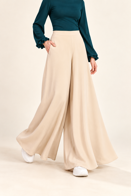 Beige Wide-leg Pants.