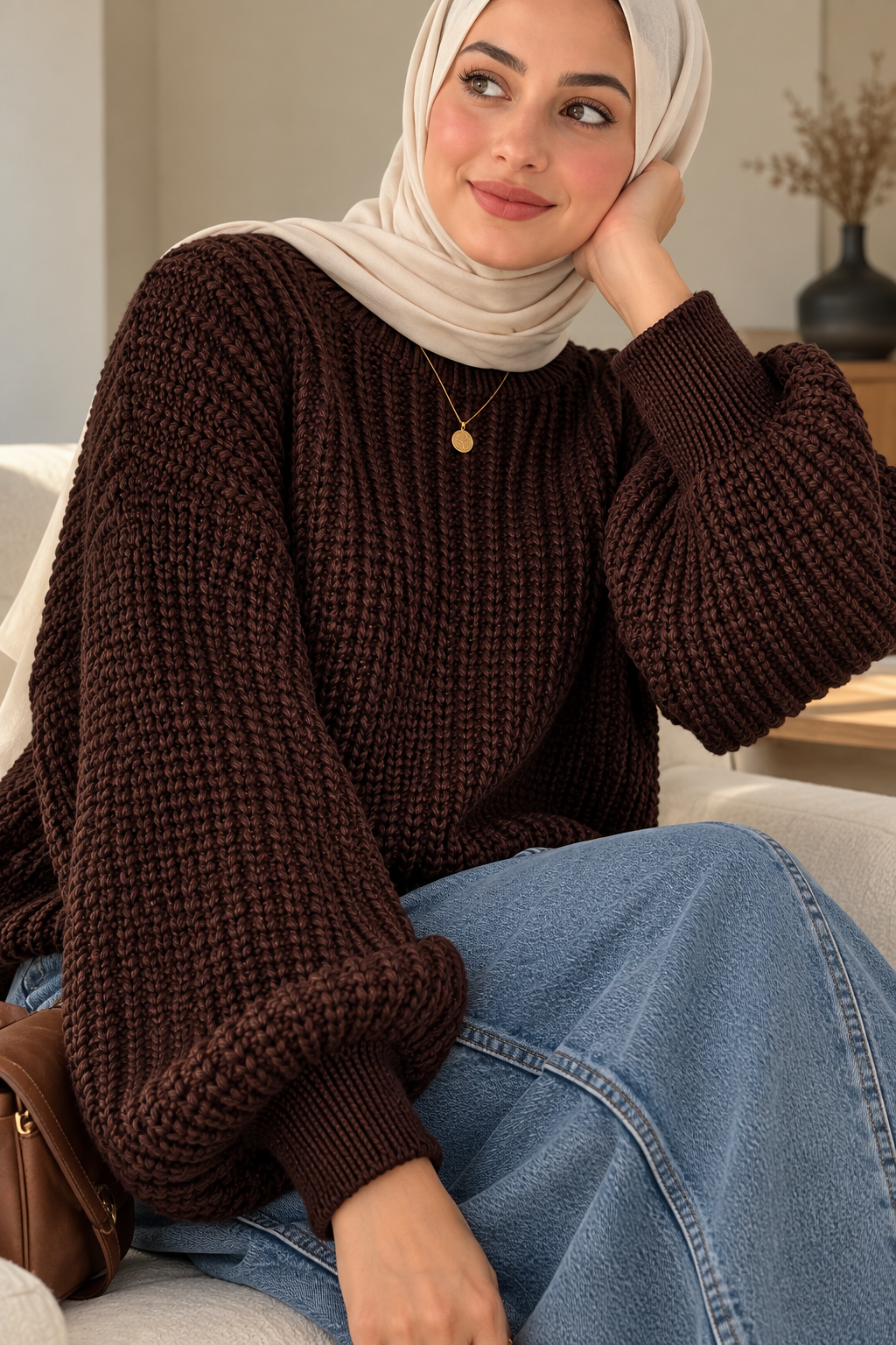 Brown Crop-Top Pullover