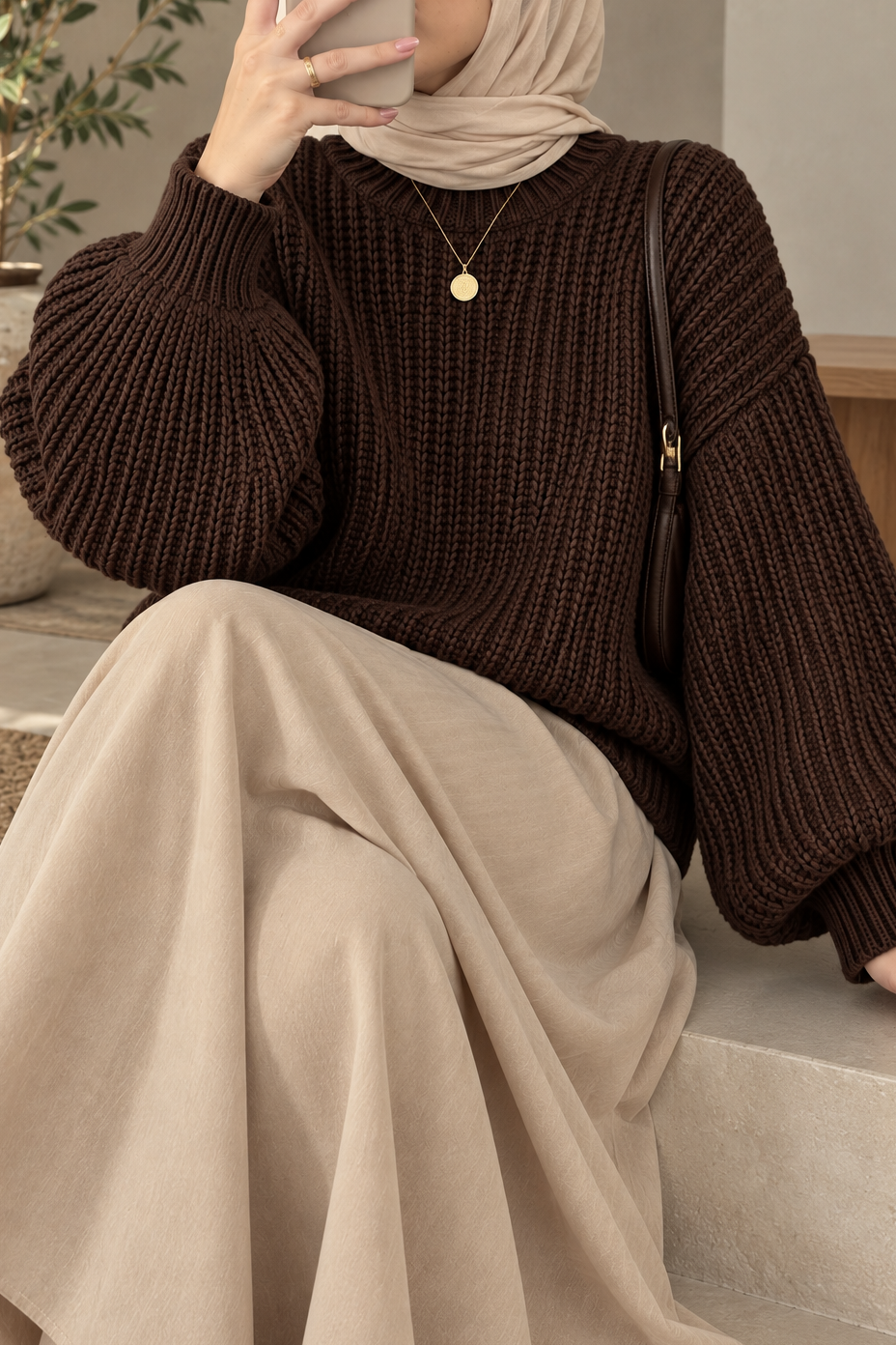 Brown Crop-Top Pullover