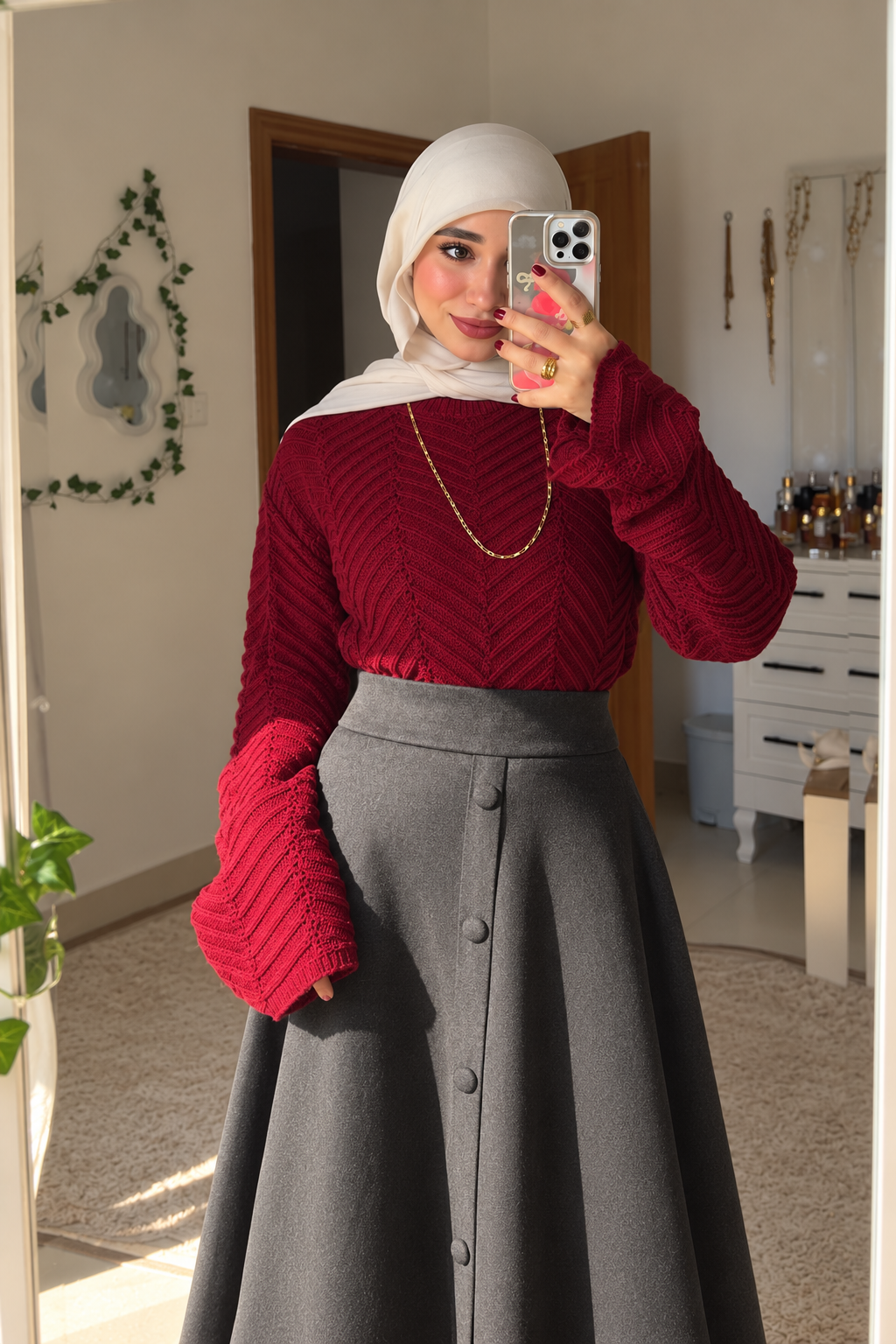 سويتر سلسال عنابي