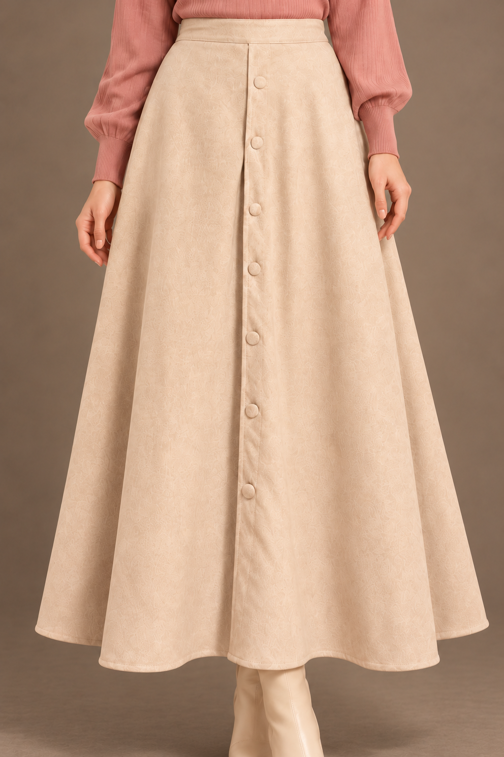 Beige Suede skirt with Buttons.