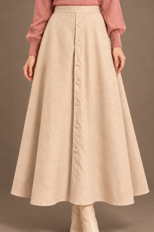Beige Suede skirt with Buttons.