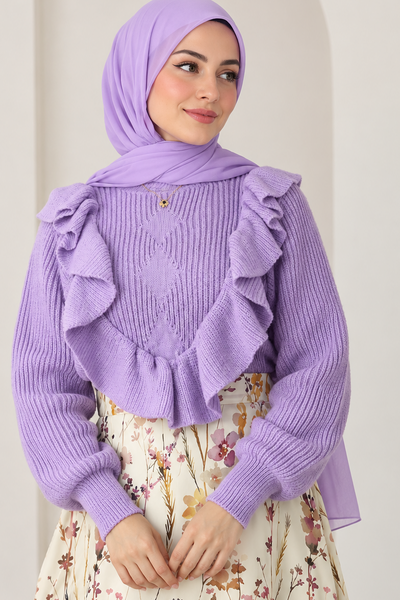 Lavender Ruffled V Pullover.