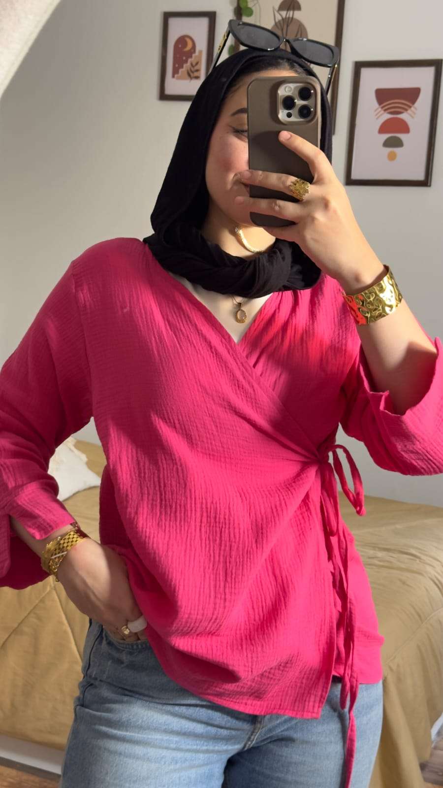 Fuchsia Linen Blouse With Tie