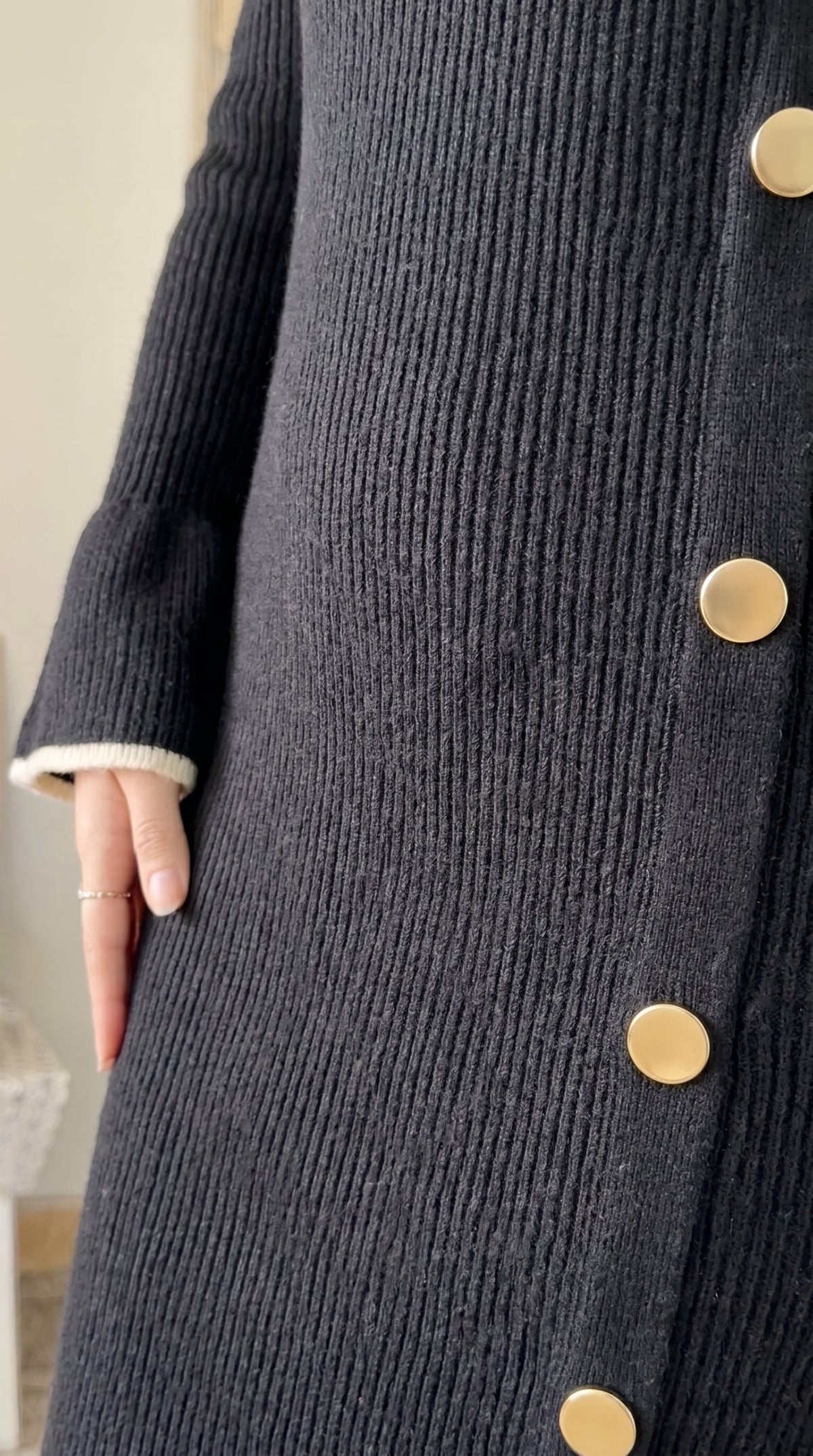 Black Knitted Buttons Dress.