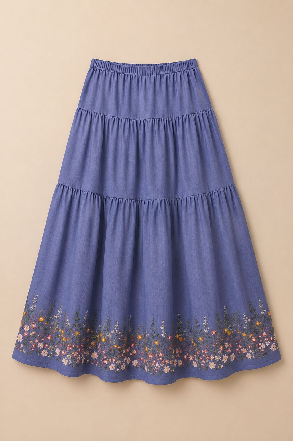 Petroleum Embroidered linen skirt