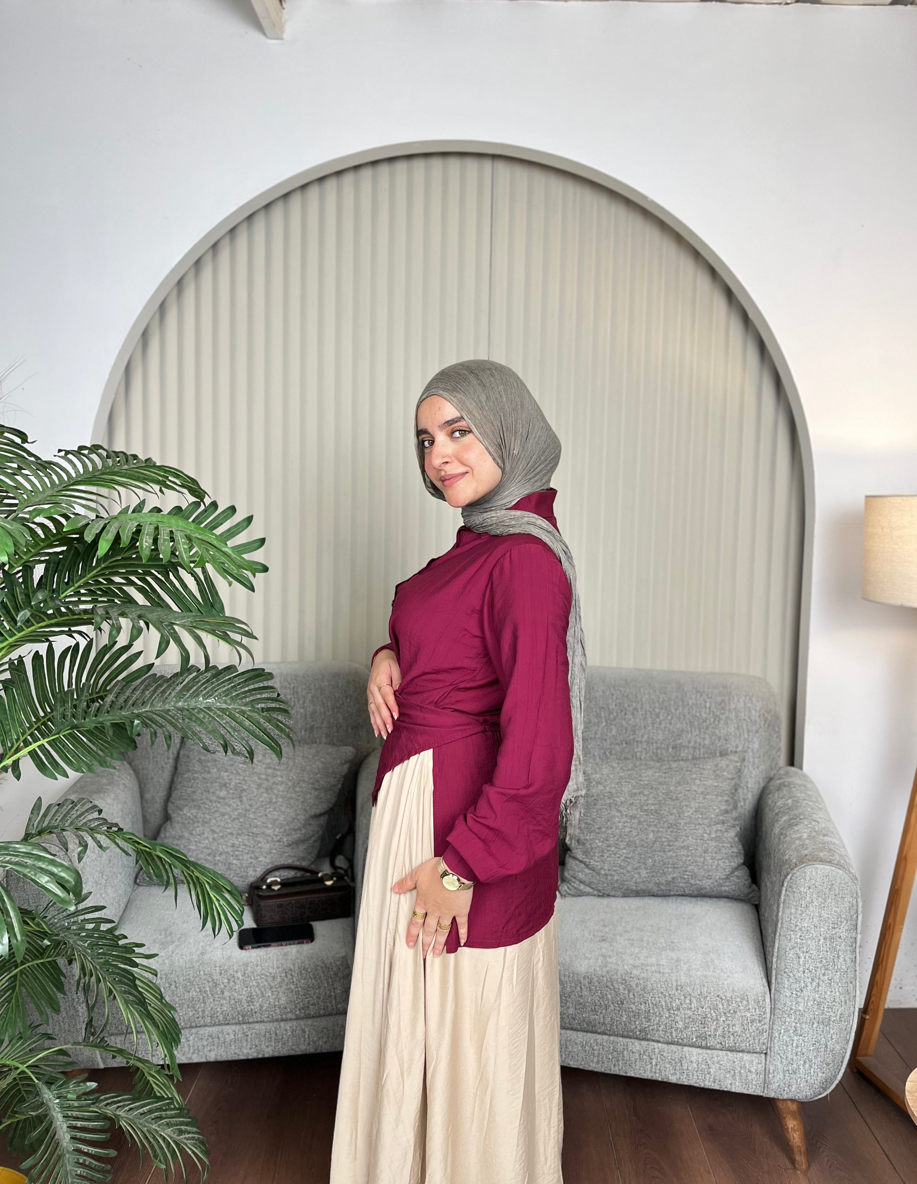 Beige Flared linen skirt
