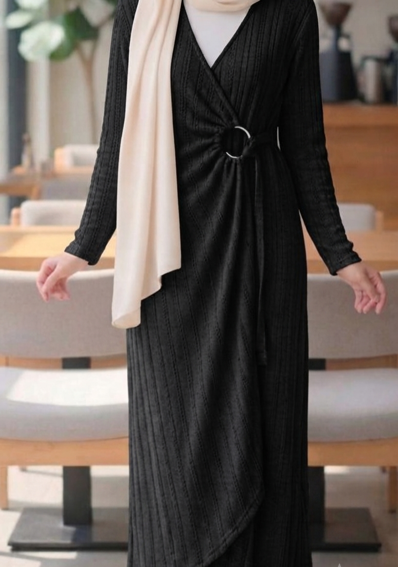 Black Braided Dress With Metal Ring