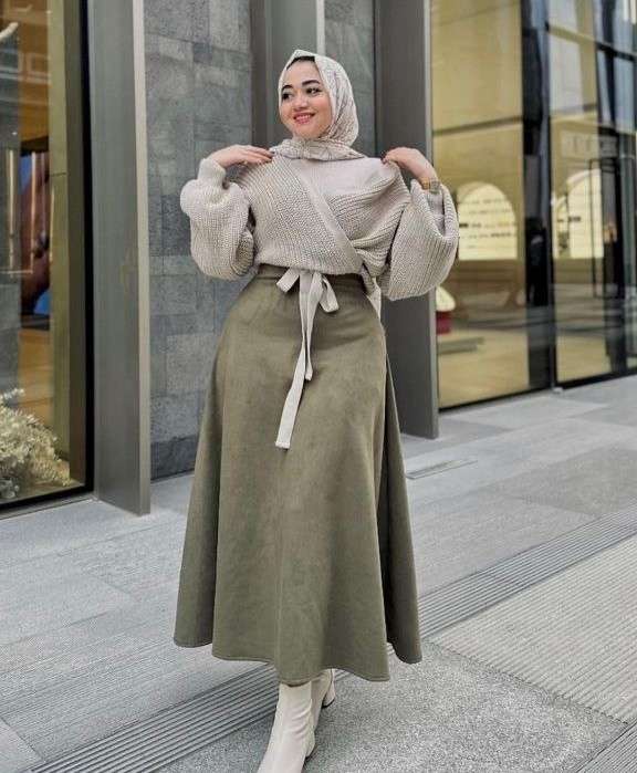 Beige Croise Pullover With Belt.