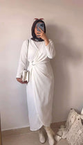 White Rib-Knit Dress With a Metal Ring