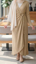 Beige Braided Dress With Metal Ring