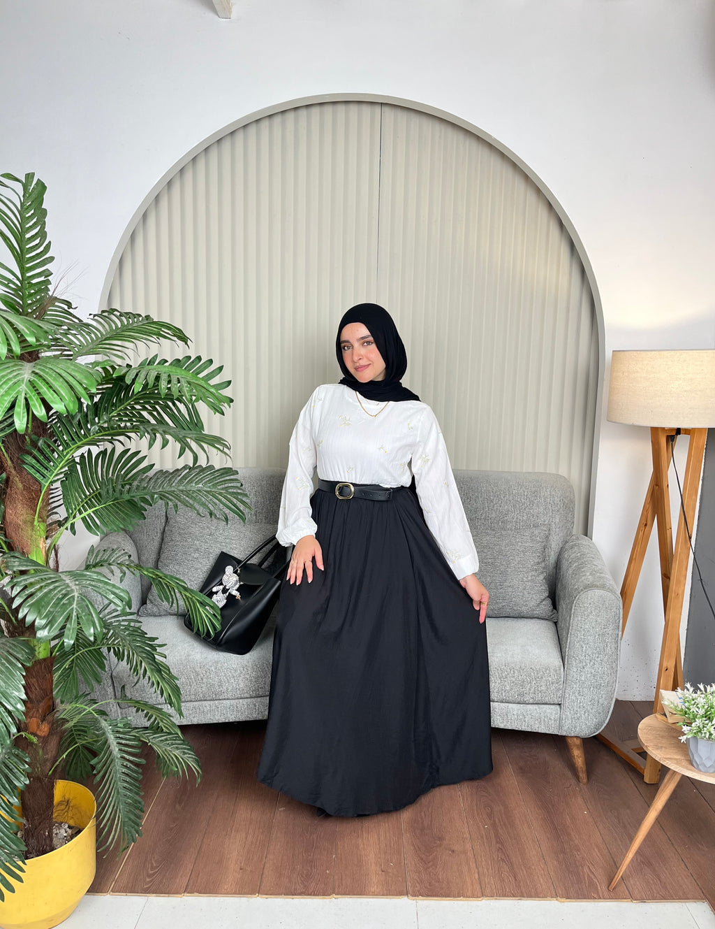 Black Flared linen skirt
