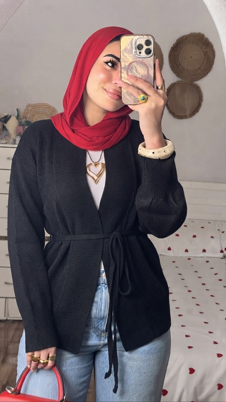 Black Cardigan With Belt.