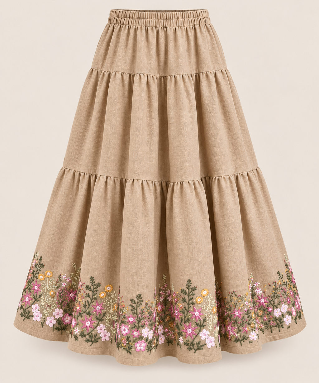 Cafe Embroidered linen Skirt