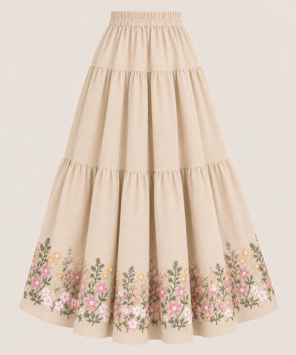 Beige Embroidered linen Skirt
