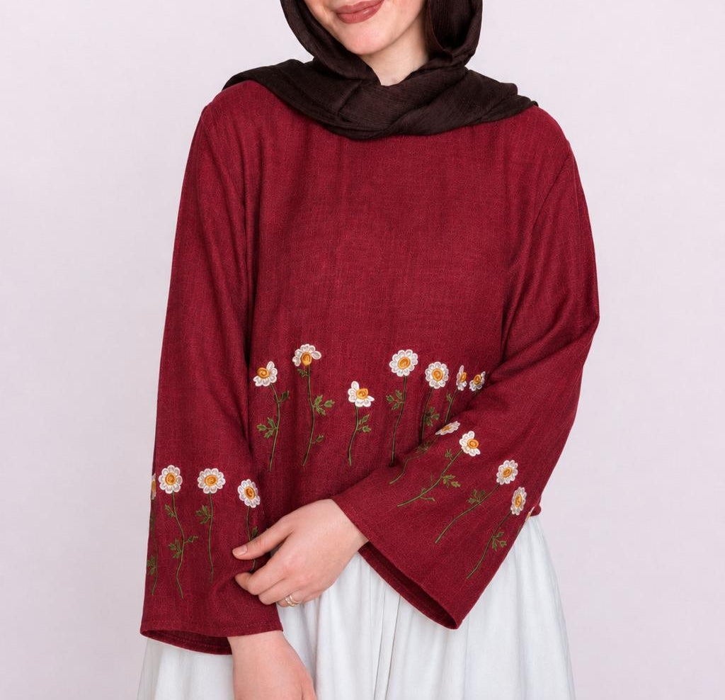 Burgundy Embroidered Blouse