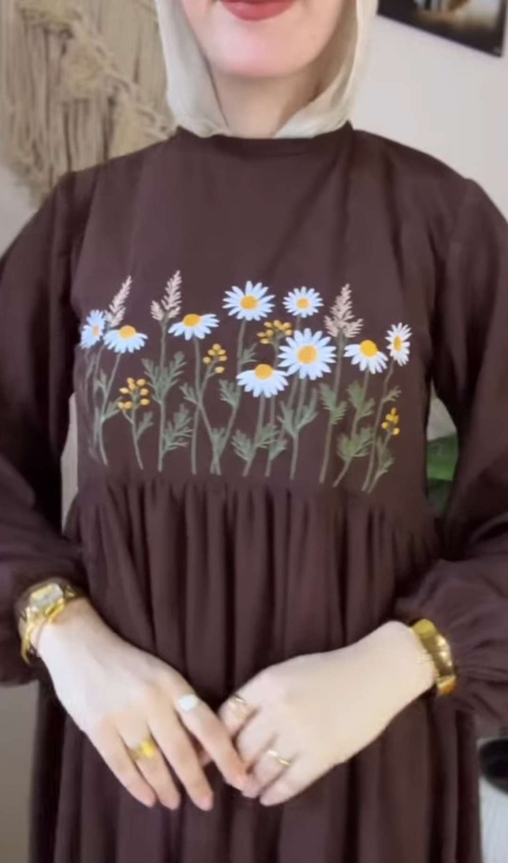 Brown Embroidered Floral Dress