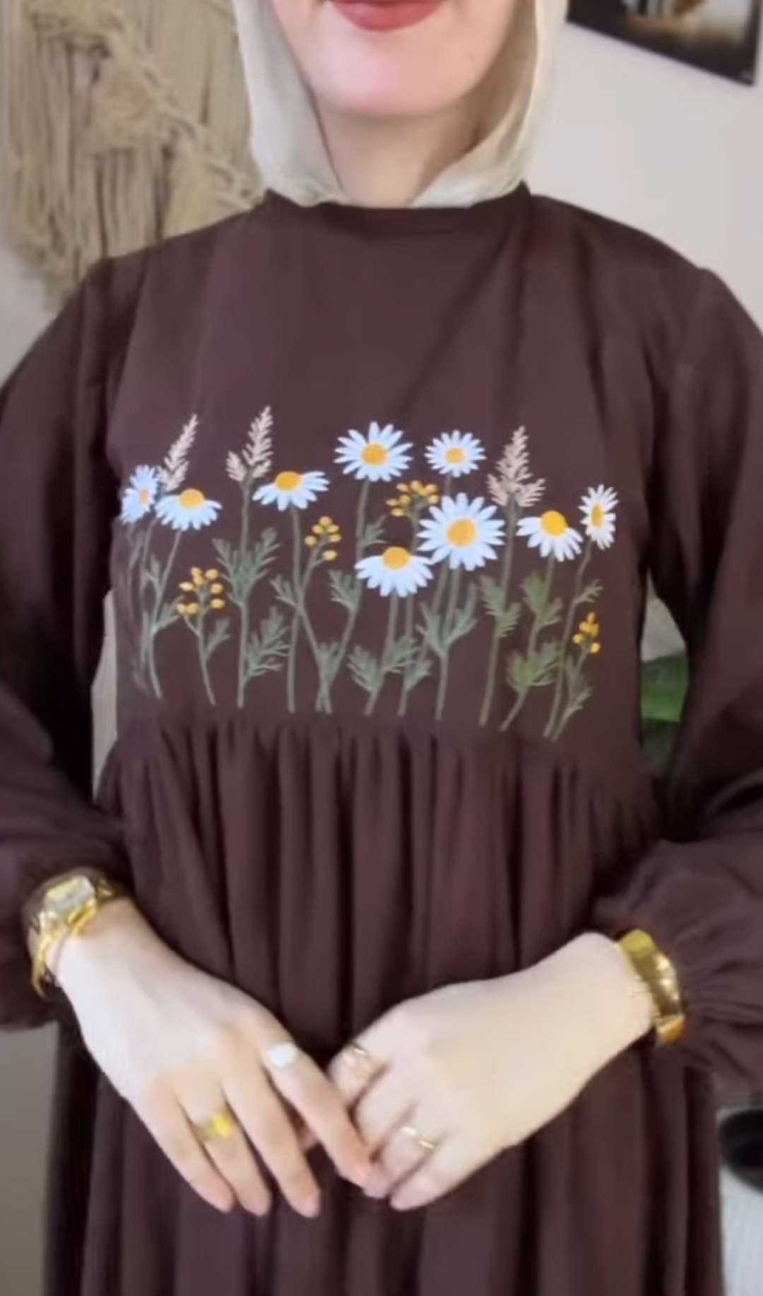 Brown Embroidered Floral Dress