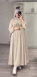 Beige Embroidered Floral Dress