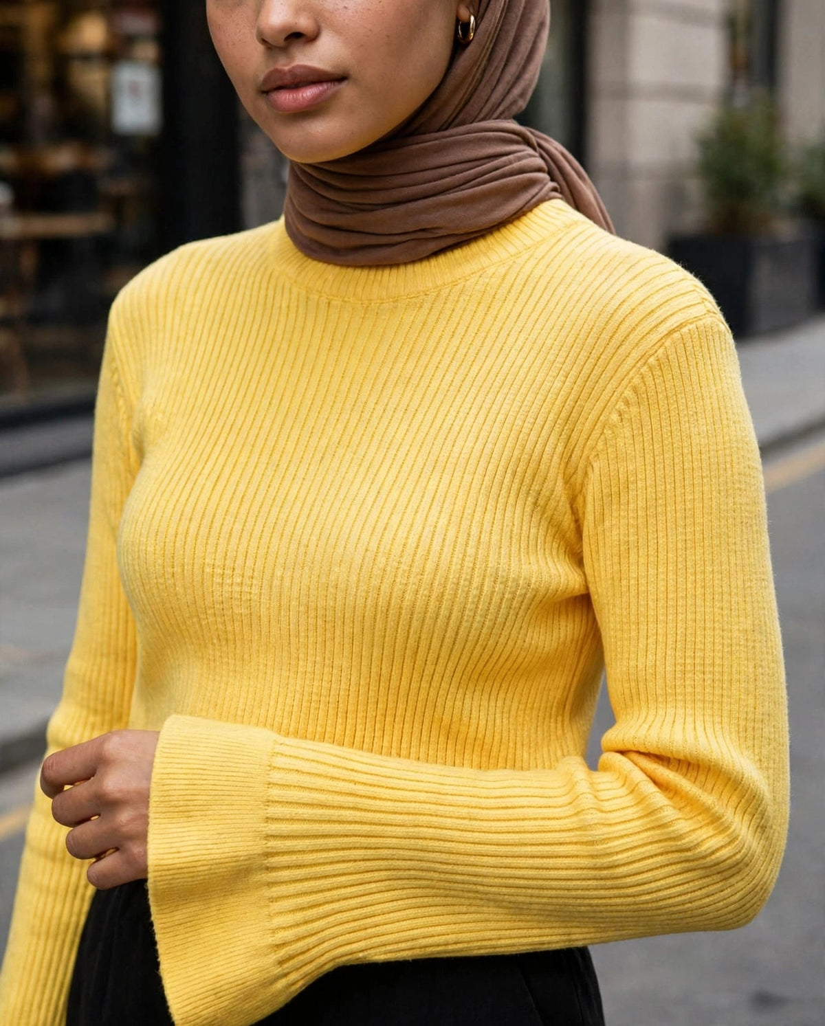 Yellow Basic Ruffled Sleeves