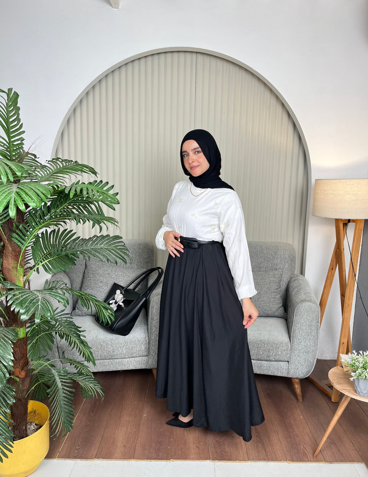 Black Flared linen skirt