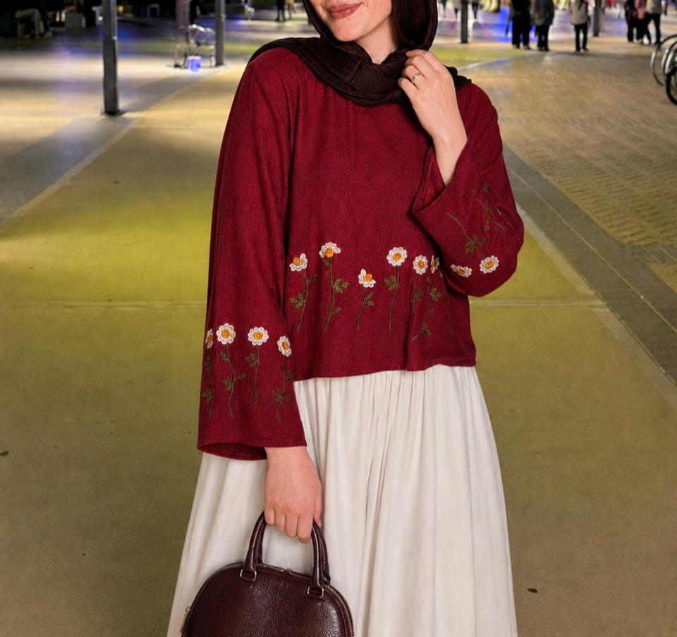 Burgundy Embroidered Blouse
