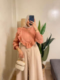 Cashmere Ruffled V Pullover.
