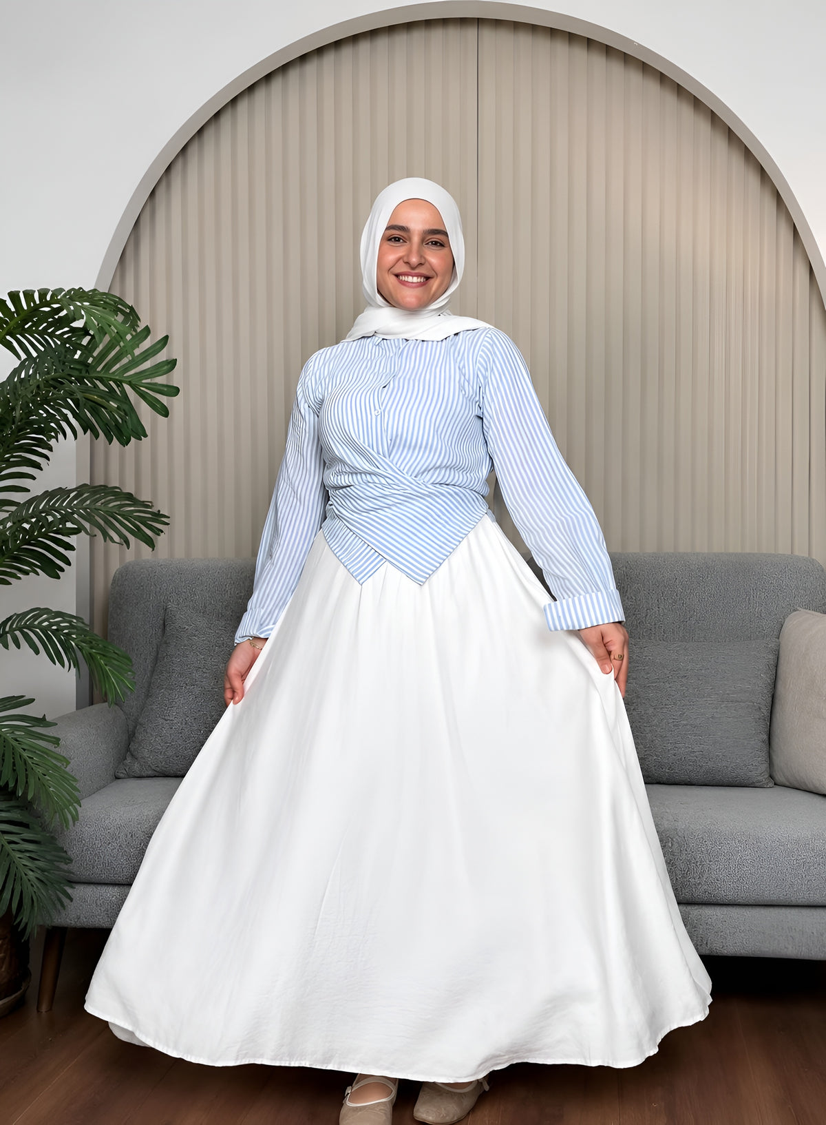 White Flared Linen Skirt