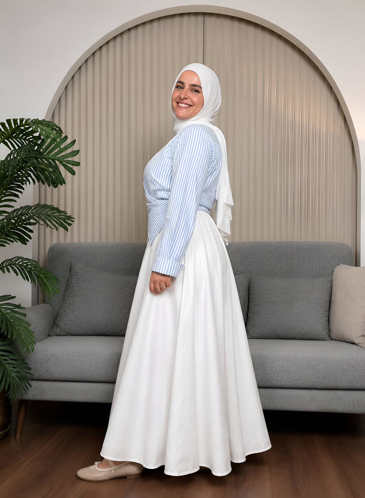 White Flared Linen Skirt