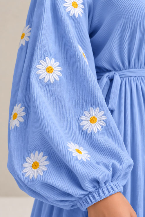 Baby Blue Embroidered Velvet Dress