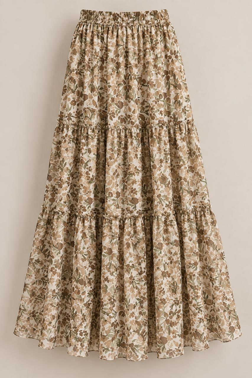 Beige Floral Skirt.