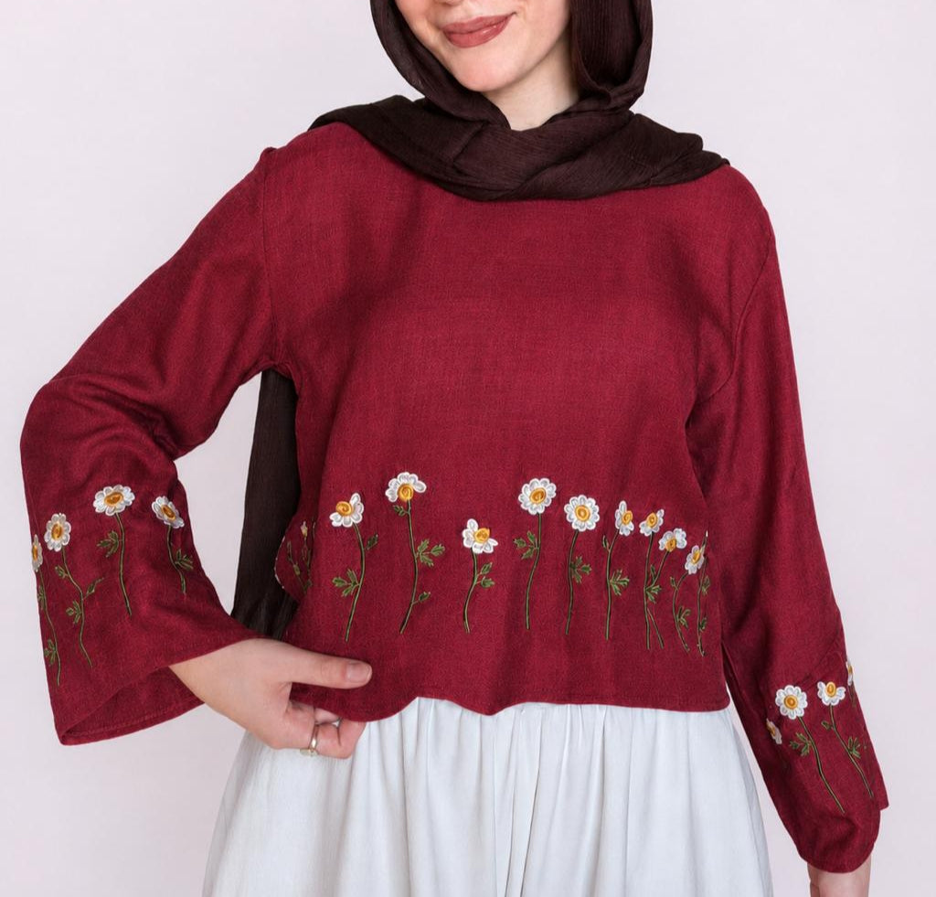 Burgundy Embroidered Blouse