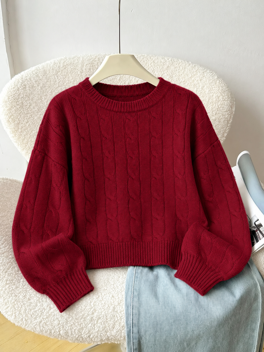 Burgundy Cable Pullover.