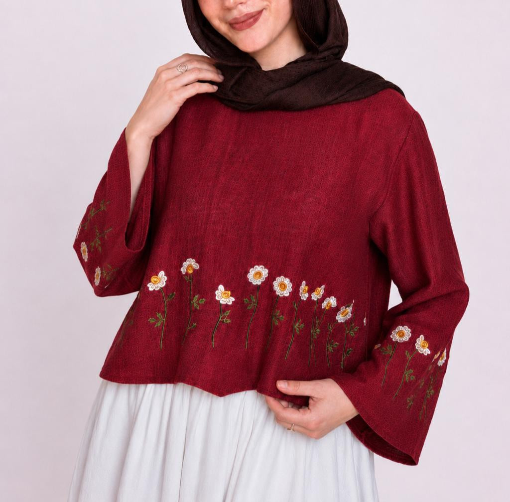 Burgundy Embroidered Blouse