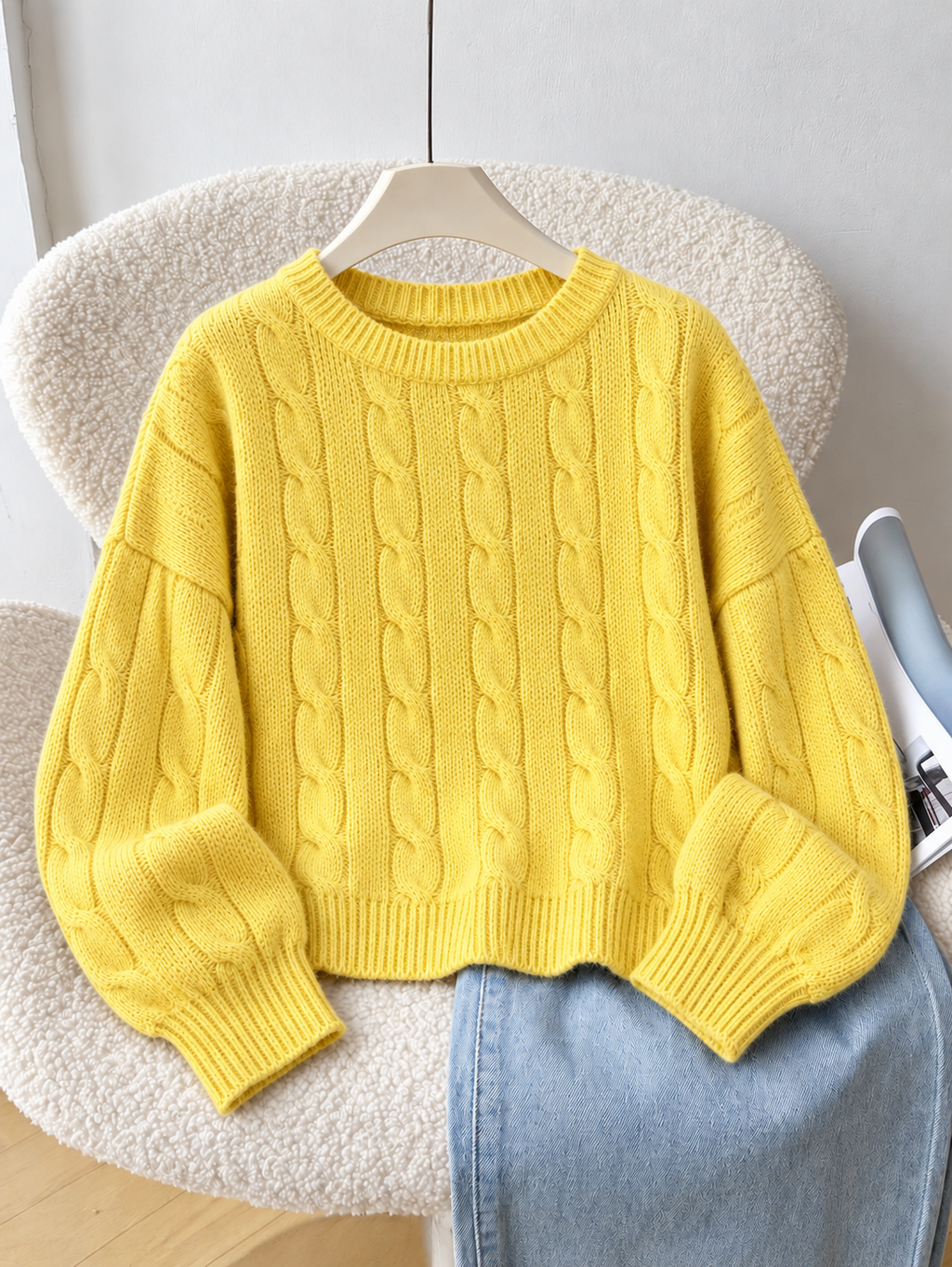 Yellow Cable Pullover.