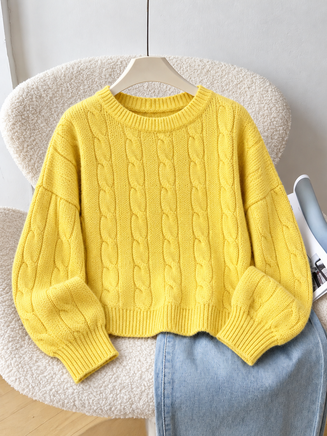 Yellow Cable Pullover.