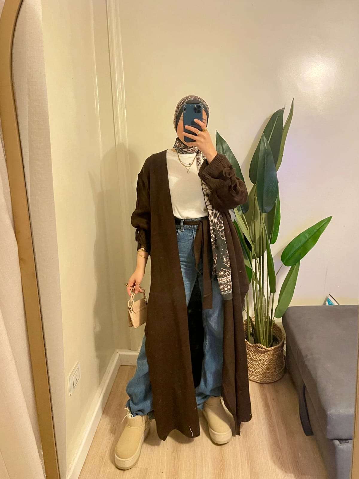 Brown Bow Sleeve Cardigan.