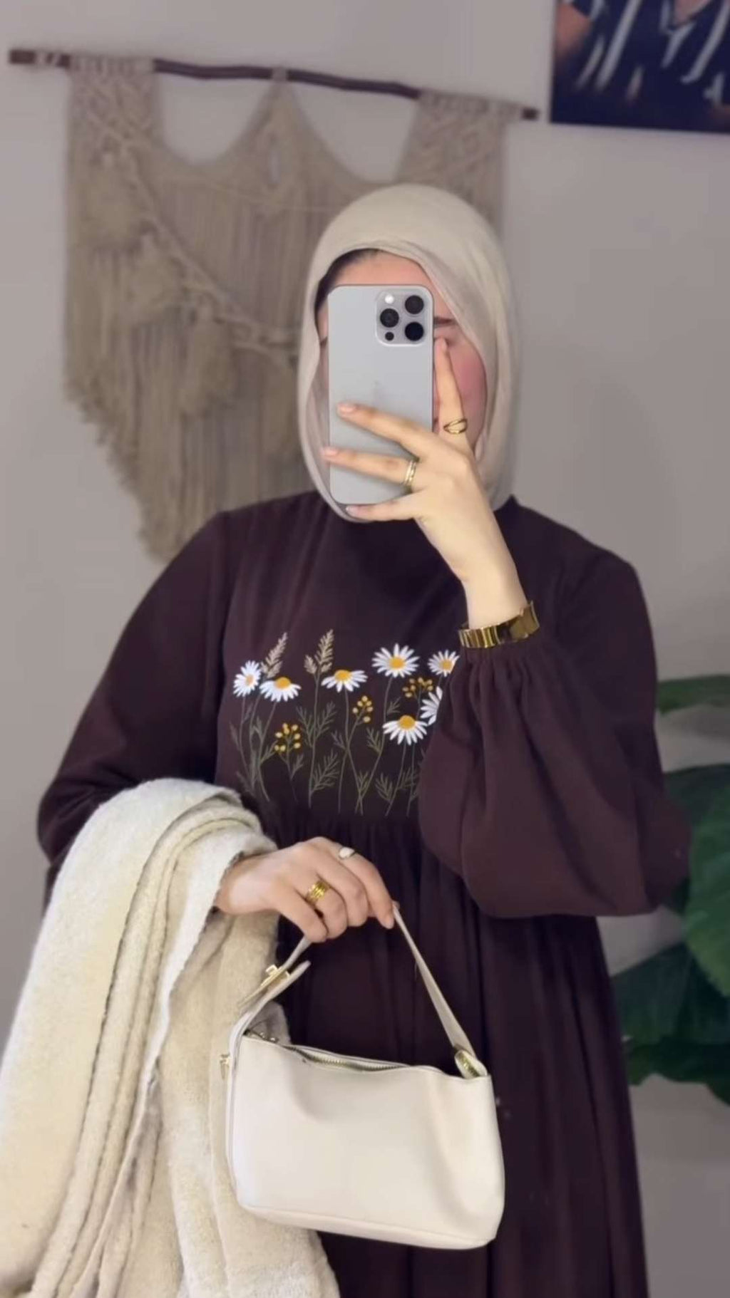 Brown Embroidered Floral Dress