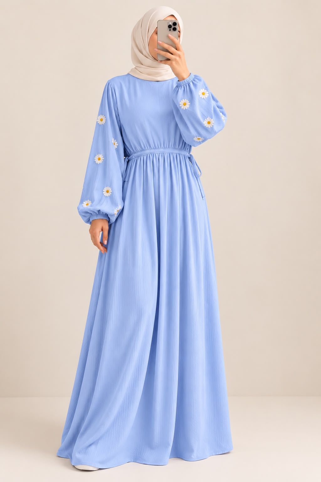 Baby Blue Embroidered Velvet Dress