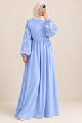 Baby Blue Embroidered Velvet Dress