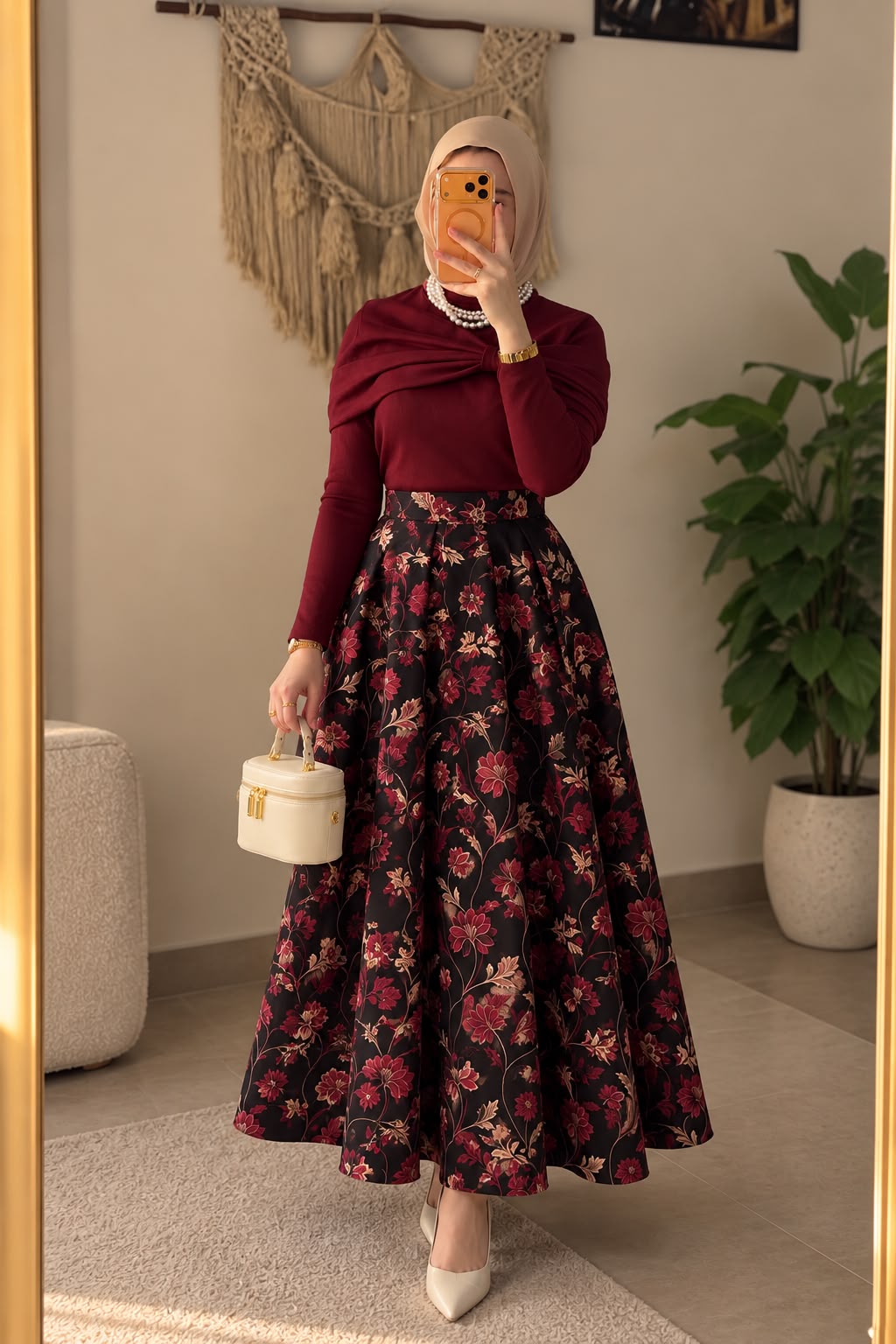 Burgundy Modern Skirt