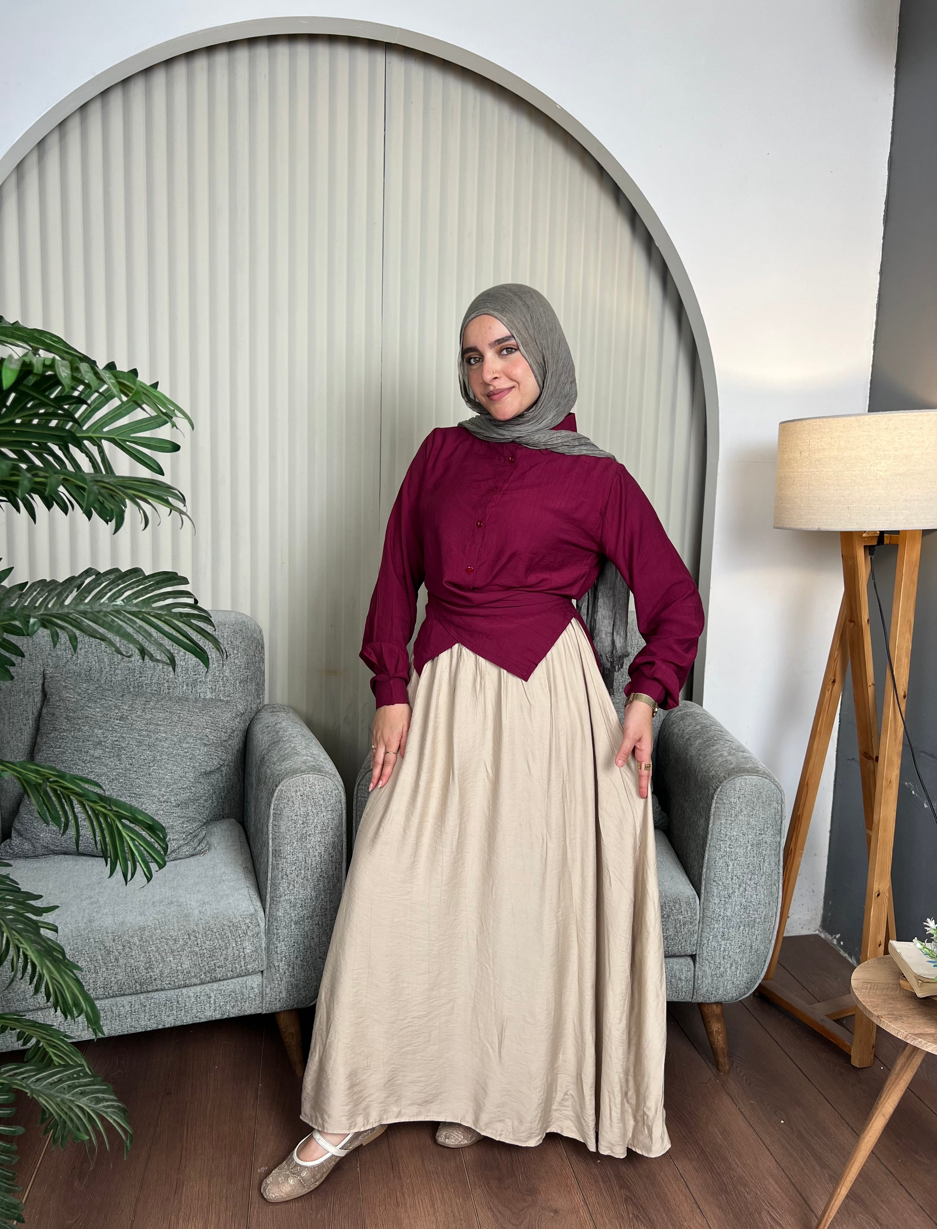 Beige Flared linen skirt