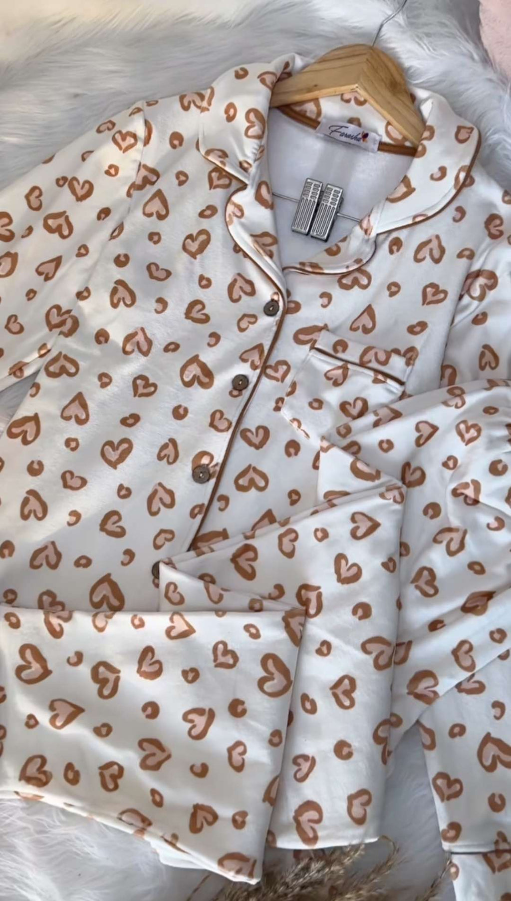 Beige Colored Hearts Pajamas.