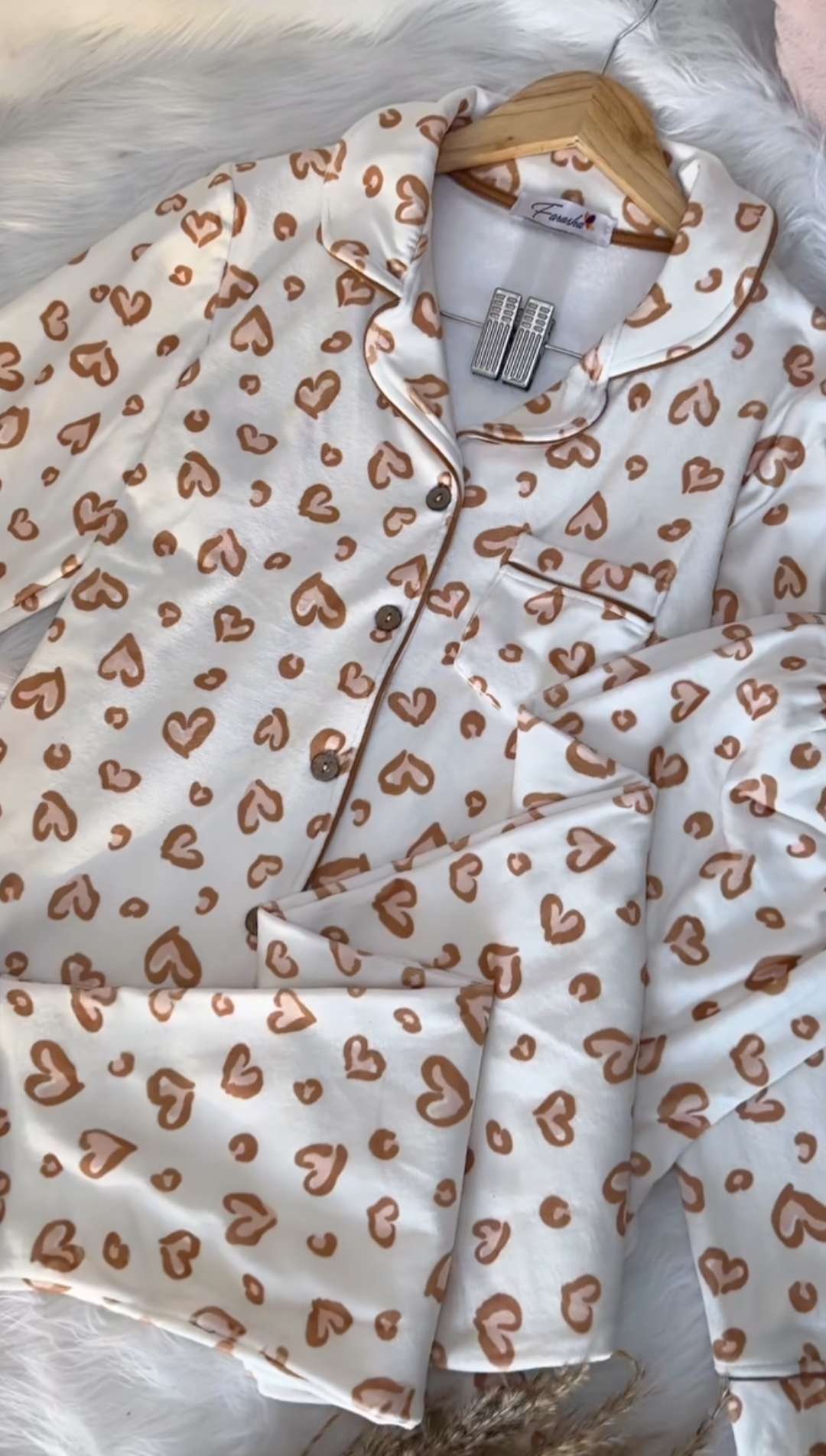 Beige Colored Hearts Pajamas.
