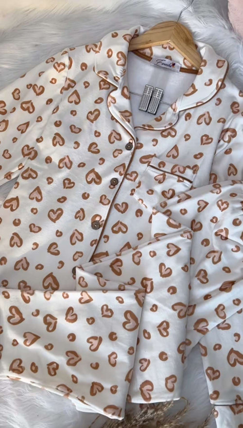 Beige Colored Hearts Pajamas.